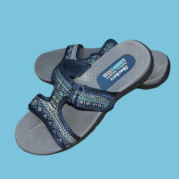 Skechers Navy Gray Reggae T Strap Sandal Size 6 - Picture 1 of 5